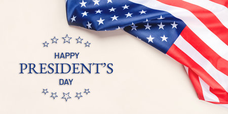President's day. Beige background with American flag. Website banner and greeting card design...
