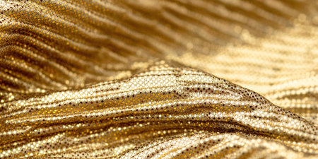 A close-up shot of gold sequin fabric for backgrounds or design elementsの写真素材