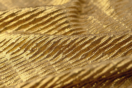 A close-up shot of gold sequin fabric for backgrounds or design elementsの写真素材