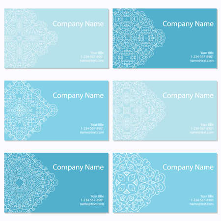 Set of six business cards. Vintage pattern in retro style with ornamentのイラスト素材
