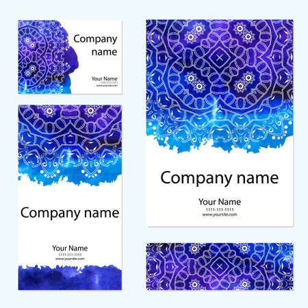 Business cards collection. Ornament for your design. Watercolor backgroundのイラスト素材