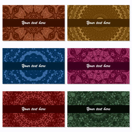 Set of six business cards. Vintage pattern in retro styleのイラスト素材