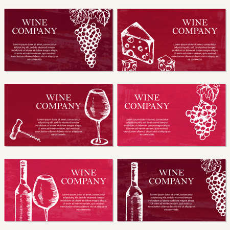 Set of six business cards. Wine company. Restaurant theme. Vector illustration.のイラスト素材