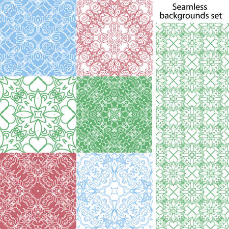Seamless background set. Vintage geometric textures. Lace pattern. Decorative background for card, web design and etc.のイラスト素材