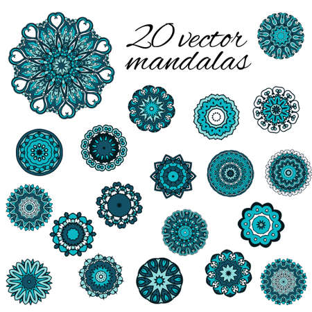 Abstract design elements. Set of round mandalas in vector. Graphic template for your design.のイラスト素材