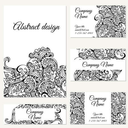 Set of business cards. Corporate identity vector template with doodles for your design. Vintage pattern in retro style with ornamentのイラスト素材