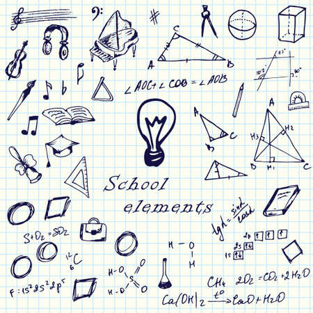 School icons set. Freehand drawing. Sketch vector illustration.のイラスト素材