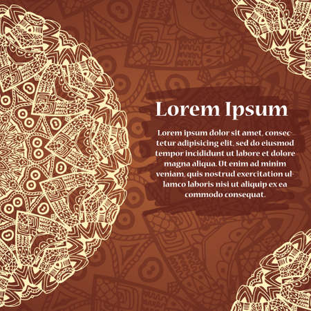 Retro hand-drawn card with mandala. Vintage background with place for text. Can be used for invitation, banner, others cards.のイラスト素材