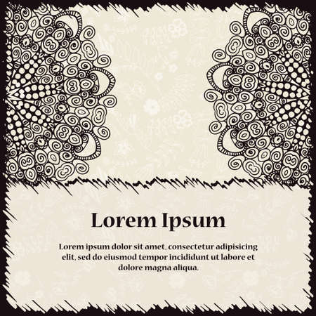 Vintage card with mandala. Decorative hand-drawn background with place for text. Can be used for invitation, banner, wedding card.のイラスト素材