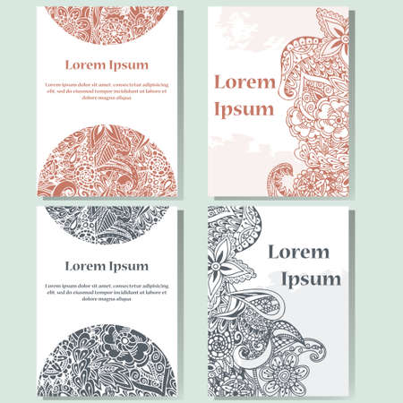 Cards design set.  Doodle background. Decorative elements for poster, invitation. Oriental templates with place for textのイラスト素材