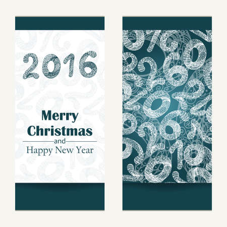 Merry Christmas greeting card. Abstract Happy New Year 2016 background.  Hand drawn inscription. Vector illustrationのイラスト素材