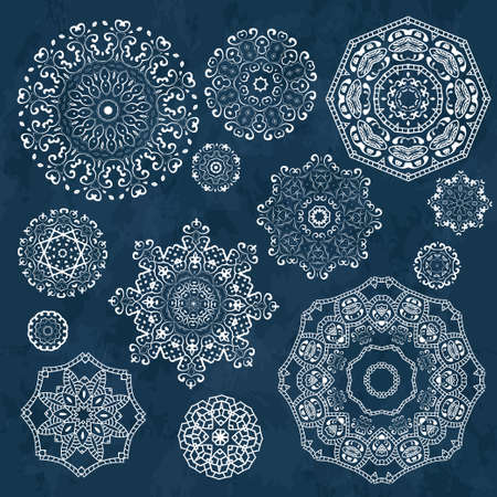 Vector set of snowflakes. Christmas decorative elements for winter design.のイラスト素材