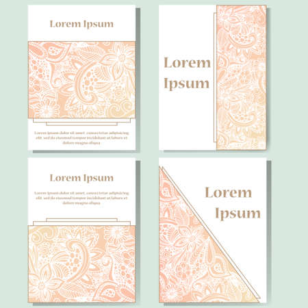 Cards design set.  Doodle background. Decorative elements for poster, invitation. Oriental templates with place for textのイラスト素材