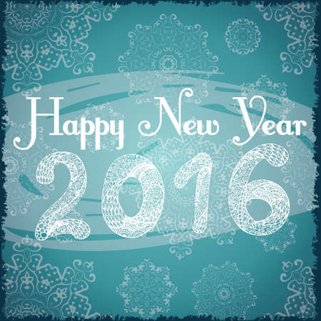 Decorative greeting card. Happy New Year 2016.  Hand drawn inscription. Vector illustrationのイラスト素材