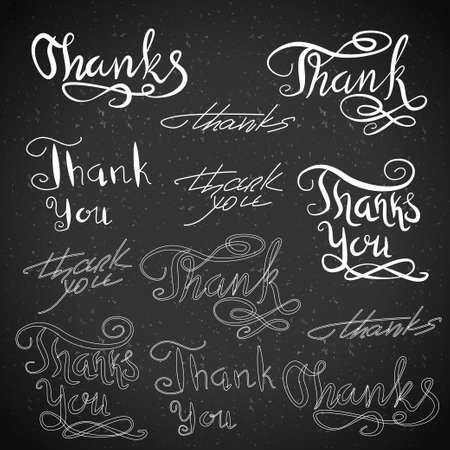 Handwritten calligraphy. Vector set of Thank You. Typography isolated text elements on blackboard.のイラスト素材