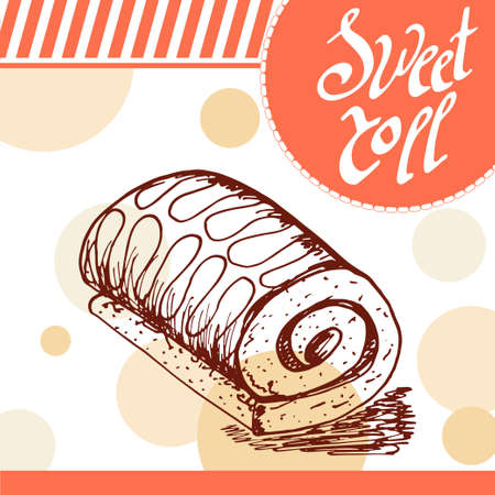 Sweet roll vector card. Hand-drawn poster with calligraphic element. Art illustration.  Sweet iconのイラスト素材