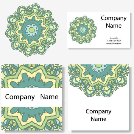 Cards design set. Mandala and doodle background. Decorative elements for poster, invitation. Oriental templates with place for textのイラスト素材