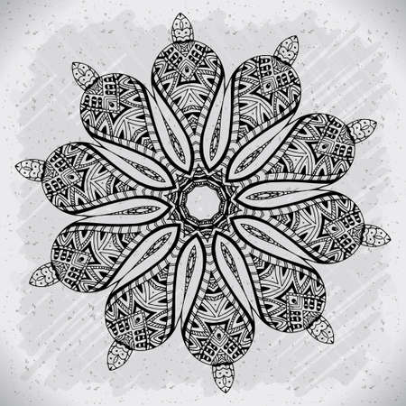 Abstract design black white element. Round mandala in vector. Graphic template for your design. Circular pattern.のイラスト素材