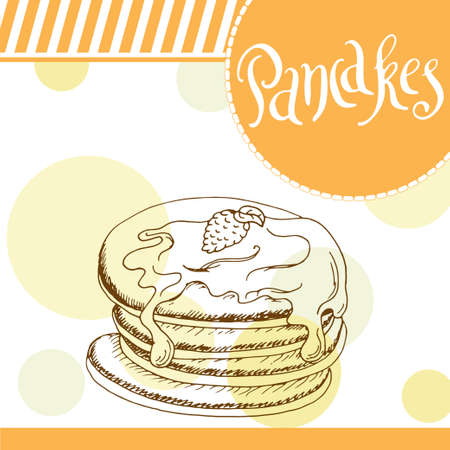 Pancakes vector illustration. Bakery design. Beautiful card with decorative typography element. Pie icon for posterのイラスト素材