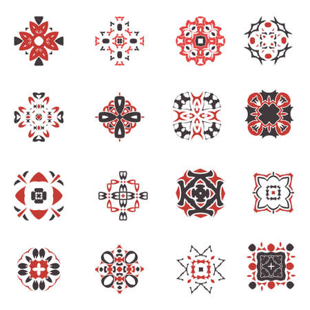 Abstract geometric icon set. Vector ornamental arabic style symbols. Design square collectionのイラスト素材
