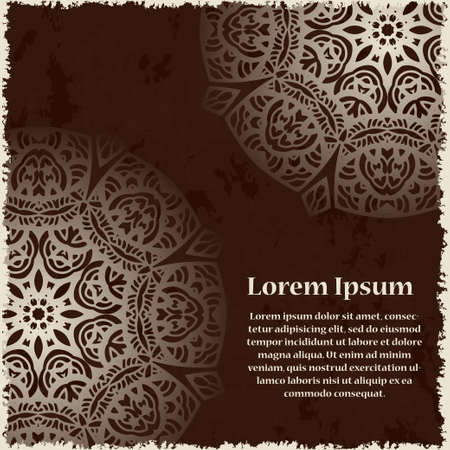 Abstract template of card. Frame pattern invitation with place for text. Lace ornament, mandala. Arabic, Islam design elements. Vector illustrationのイラスト素材