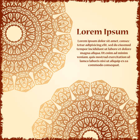 Decorative mandala on background. Vector ornate decor with place for your text. Card for you in retro style. Card for greetings, invitations.のイラスト素材