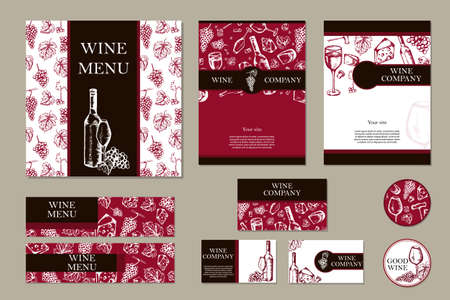 Wine company. Restaurant theme. Corporate identity. Document template. Vector illustration.のイラスト素材