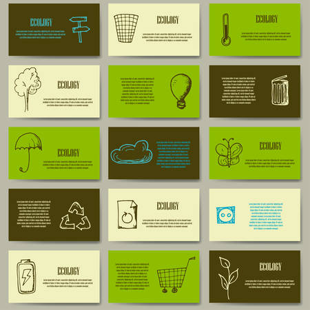 Set of business cards for ecology company. Eco doodle elements for your design.のイラスト素材