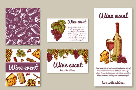 Design for wine cards. Invitation on wine event. Can be used for menu, banner.のイラスト素材