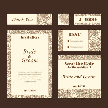 Wedding card collection. Template of invitation card. Decorative greeting design for  thank you card, save the date card, mother day.のイラスト素材