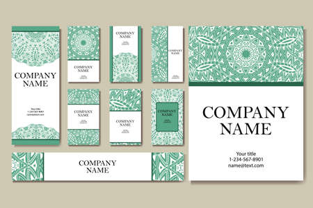 Set of  business cards. Vintage pattern in retro style with mandala. Hand drawn Islam, Arabic, Indian, lace patternのイラスト素材