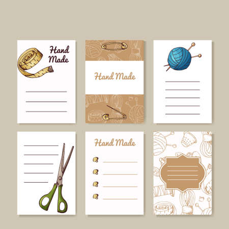 Set of sewing cards. Hand made creative templates for your design. Vector illustrationのイラスト素材