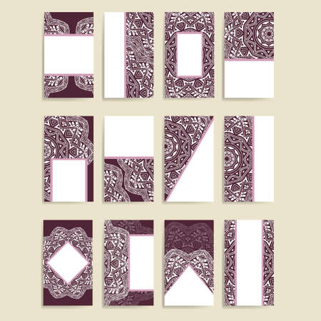 Set of  business cards. Vintage pattern in retro style with mandala. Hand drawn Islam, Arabic,...