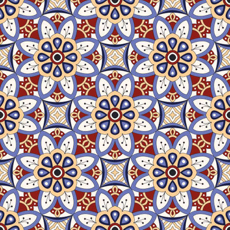 Mandala texture in bright colors. Seamless pattern on indian style. Abstract vector backgroundのイラスト素材