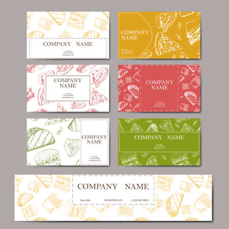 Cafe menu with hand drawn design. Fast food restaurant menu template. Set of cards for corporate identity. Vector illustrationのイラスト素材