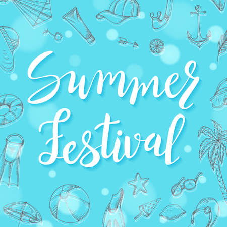 Vector hand drawn composition. Summer lettering. Poster with motivational letteringのイラスト素材