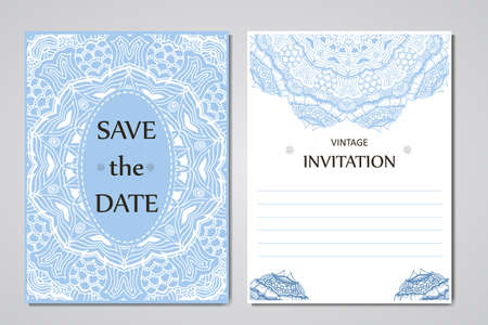 Template of wedding cards. Round oriental lace ornament with mandala. Decorative greeting design for thank you card, save the date card, mother day.のイラスト素材