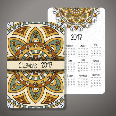 Decorative vintage calendar 2017. Oriental pattern. Vector mandala design can be used for poster, banner, cardのイラスト素材