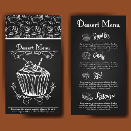 Vector illustration. Bakery design. Beautiful card with decorative typography element. Cafe menu template with hand drawn design.のイラスト素材
