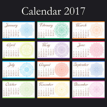 Decorative vintage calendar 2017. Oriental pattern. Vector mandala design can be used for poster, banner, cardのイラスト素材