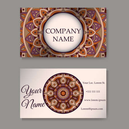 Business cards collection. Ornament for your design with lace mandala. Vector background. Indian, Arabic, Islam motifs.のイラスト素材