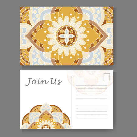 Vintage mandala design for postcard. Vector illustration. Design for greeting card with decorative ornamentのイラスト素材