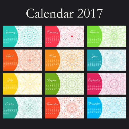 Decorative vintage calendar 2017. Oriental pattern. Vector mandala design can be used for poster, banner, cardのイラスト素材
