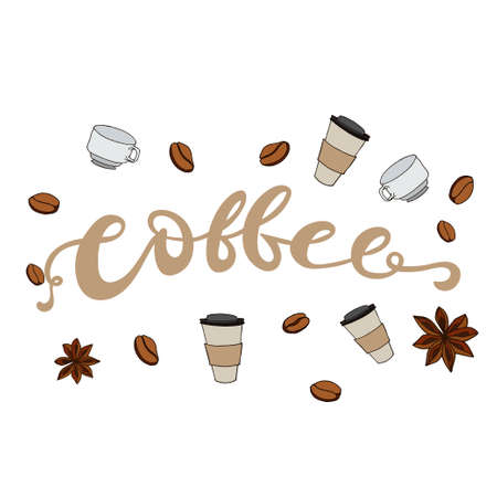 Poster with hand lettering. Quote for card design. Ink illustration. Coffee designのイラスト素材