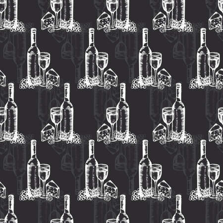Wine seamless pattern. Hand drawn wine elements. Vector illustrationのイラスト素材