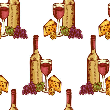 Wine seamless pattern. Hand drawn wine elements. Vector illustrationのイラスト素材