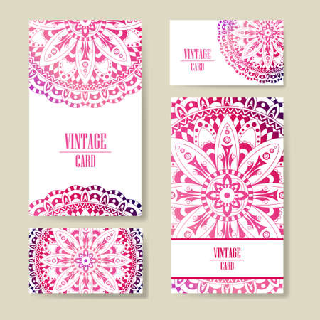 Invitation graphic card with mandala. Decorative ornament for card design: wedding, bithday, party, greeting. Vintage mandala element. Vector illustrationのイラスト素材