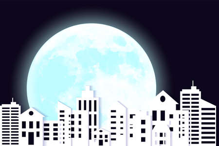 Cityscape paper art style. Illustration of buildings on black background.のイラスト素材