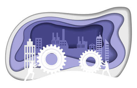 Vector business concept. Silhouettes teamwork. Paper art and craft style.のイラスト素材