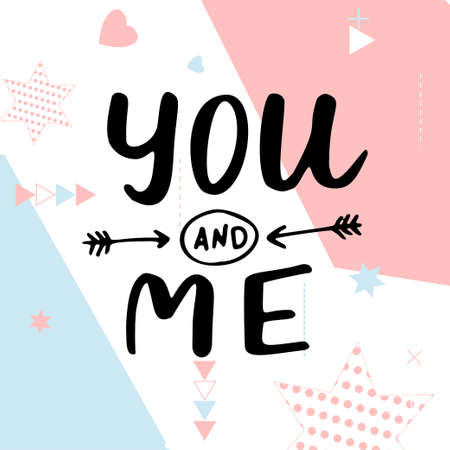 Hand drawn poster with love elements. Brush calligraphy. Happy Valentines Day. Vector illustration.のイラスト素材